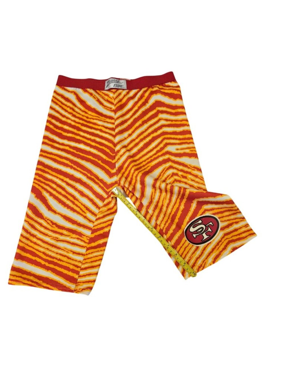 Vintage Zubaz Bike Athletic Shorts Medium Red Gold Striped San Francisco 49ers - Picture 7 of 9